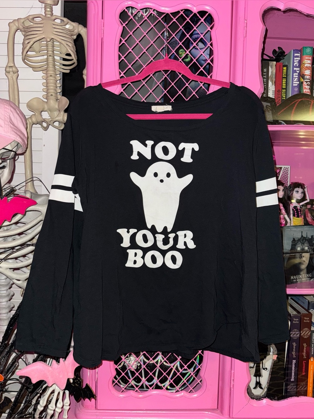 Ultra Flirt Not Your Boo Long Sleeve Black & White Ghost T-Shirt